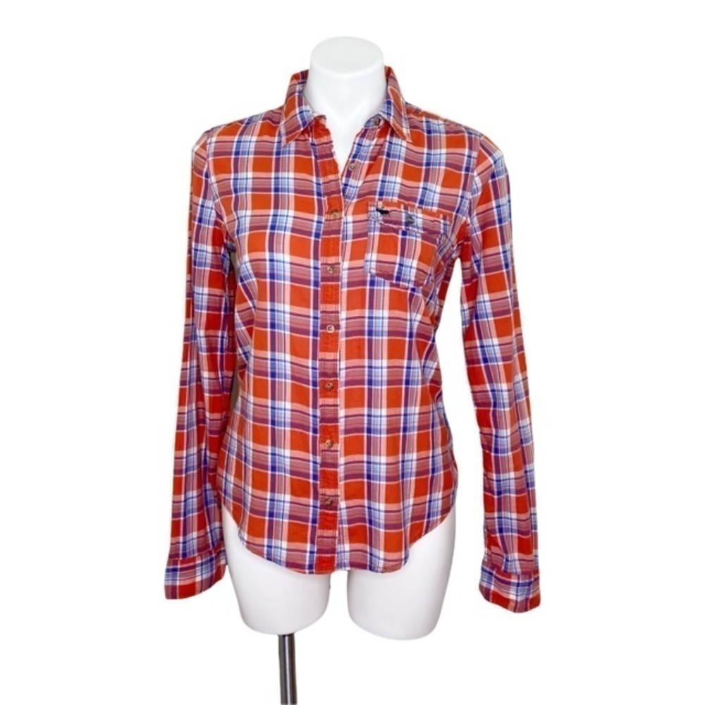 Abercrombie & Fitch Faded Red and Blue Plaid Shirt